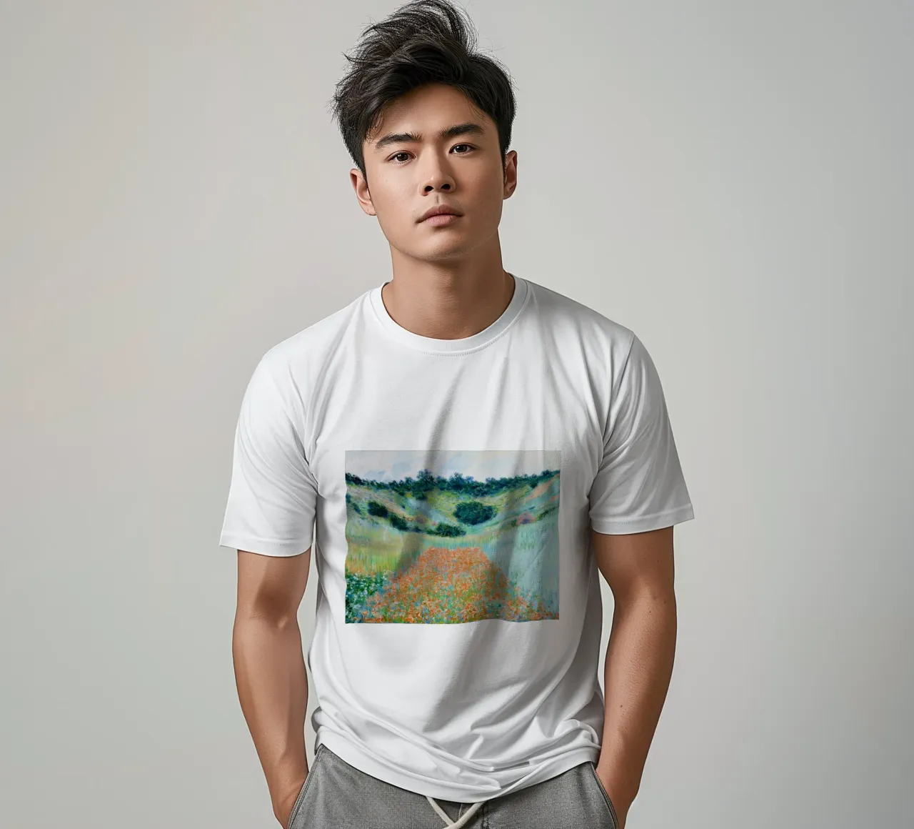 Il campo di papaveri di Claude Monet in una conca vicino a Giverny t-shirt da Monet Art Prints