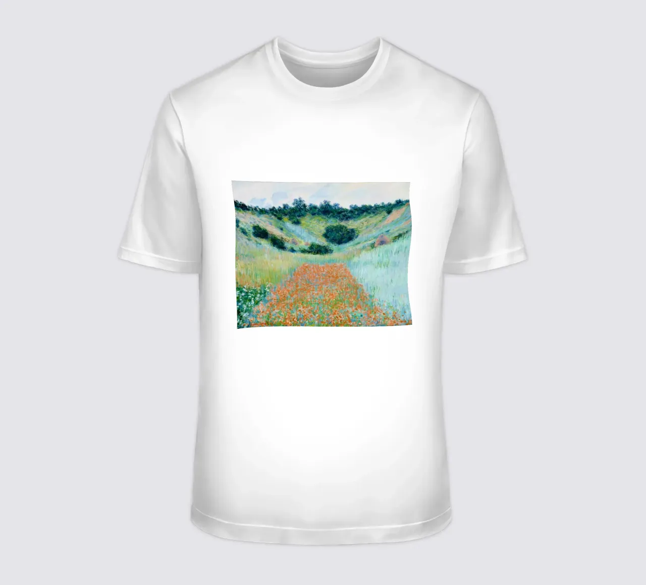 Il campo di papaveri di Claude Monet in una conca vicino a Giverny t-shirt da Monet Art Prints