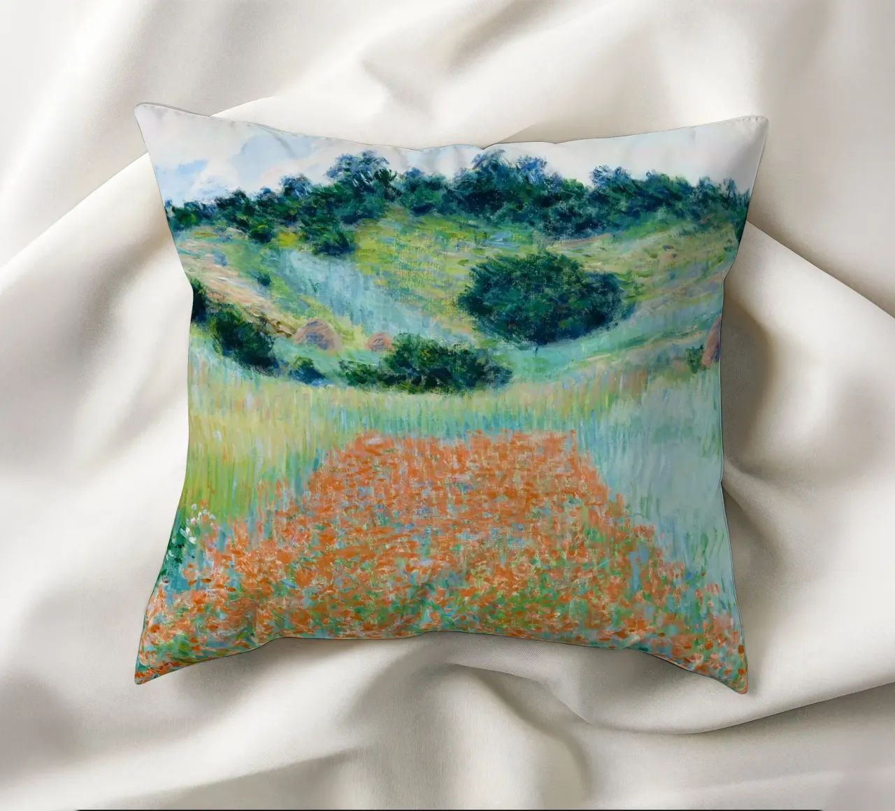 Il campo di papaveri di Claude Monet in una conca vicino a Giverny cuscino da Monet Art Prints