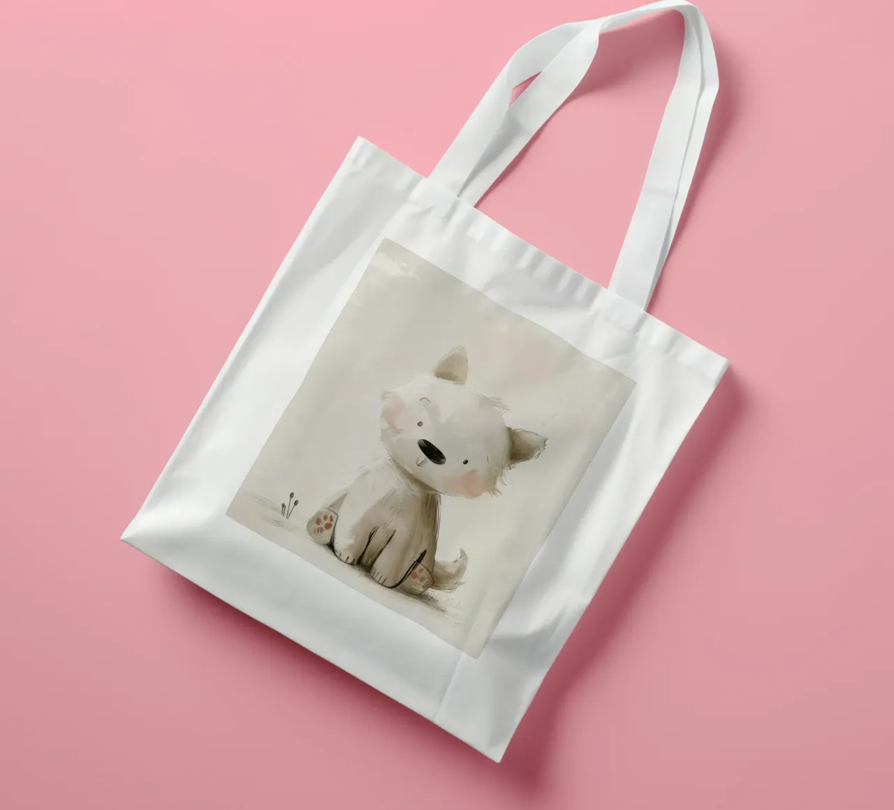 Illustrazione digitale di un cucciolo beige borsa in juta da DesignDoodle