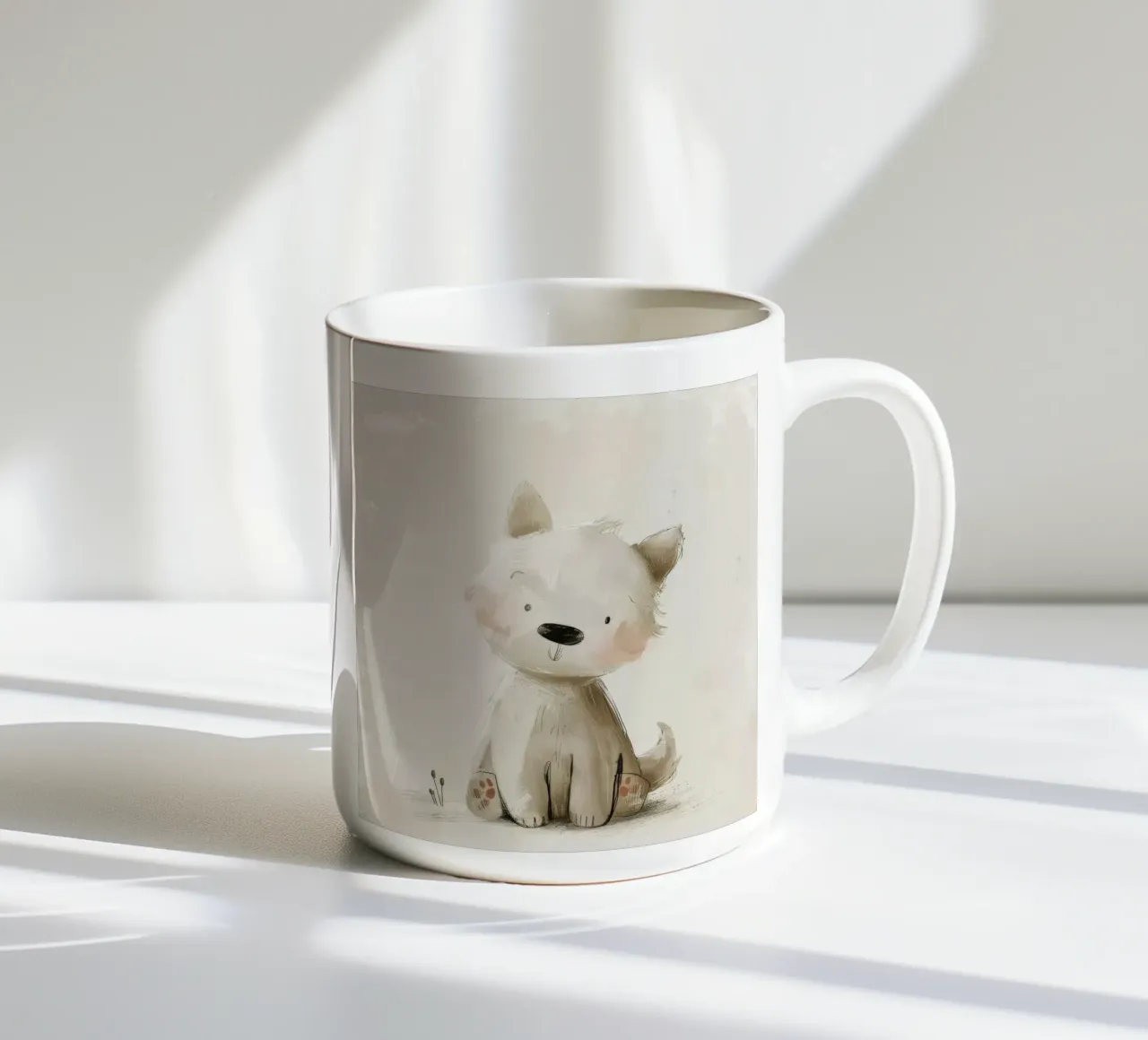 Illustrazione digitale di un cucciolo beige tazza in ceramica da DesignDoodle