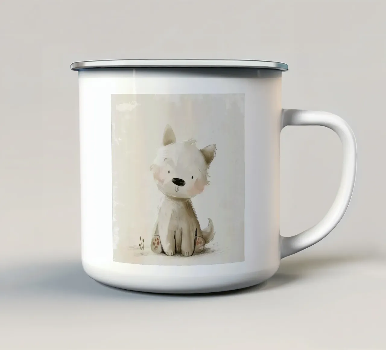 Illustrazione digitale di un cucciolo beige tazza in smalto da DesignDoodle