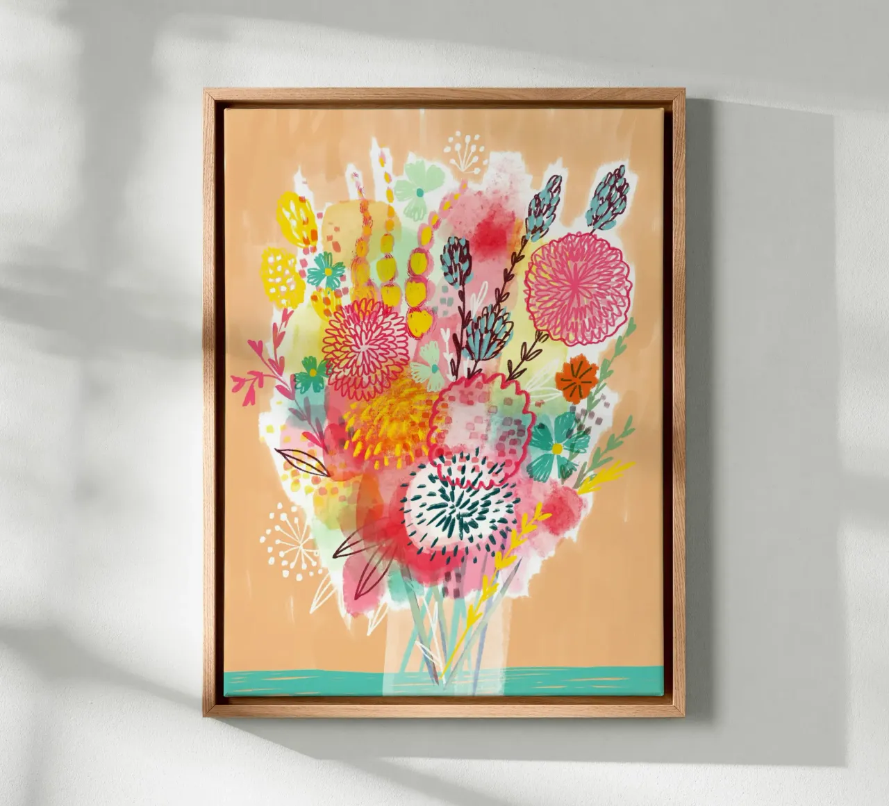 Levendig abstract boeket canvas met Baklijst van MiraParadies