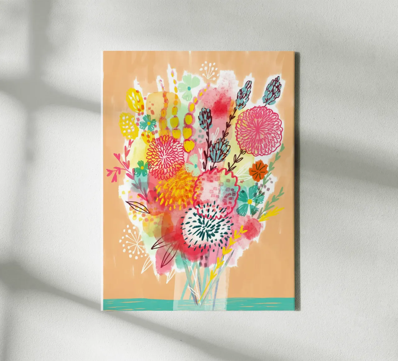 Levendig abstract boeket canvas met Baklijst van MiraParadies