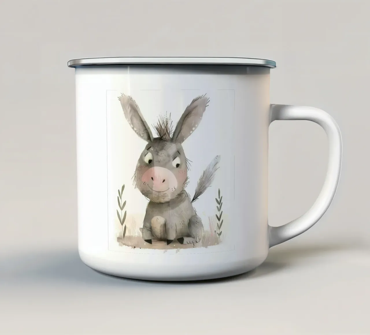 Illustrazione di un asino in un campo tazza in smalto da DesignDoodle