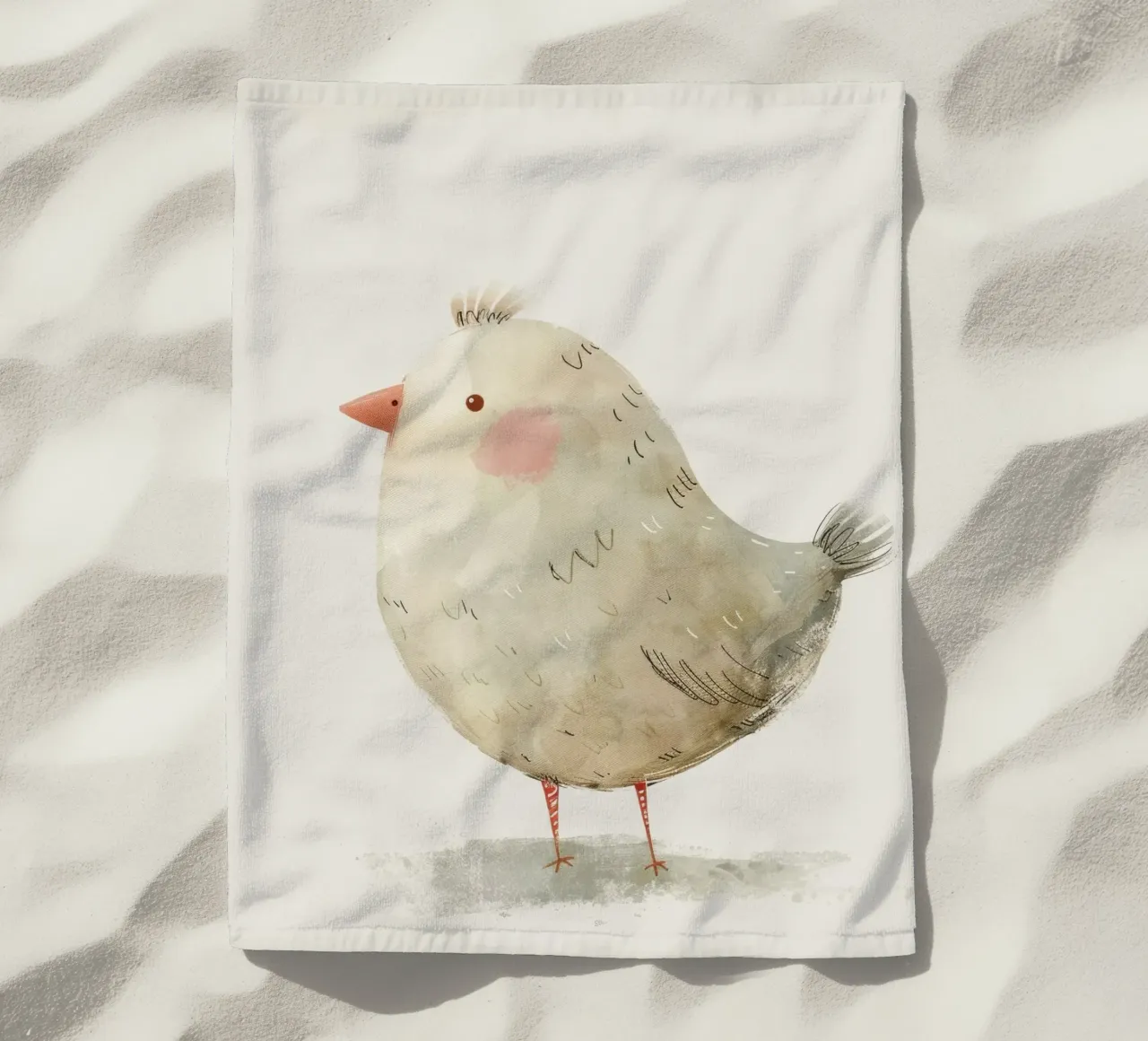 Illustrazione di un simpatico uccello grigio telo mare da DesignDoodle