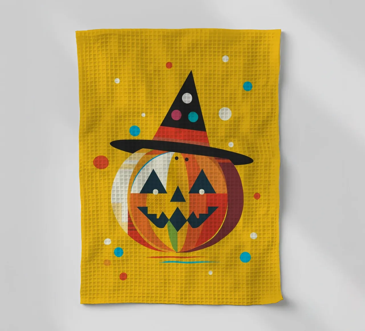 Citrouille colorée d'Halloween avec chapeau de sorcière - motif joyeux torchon de namosh