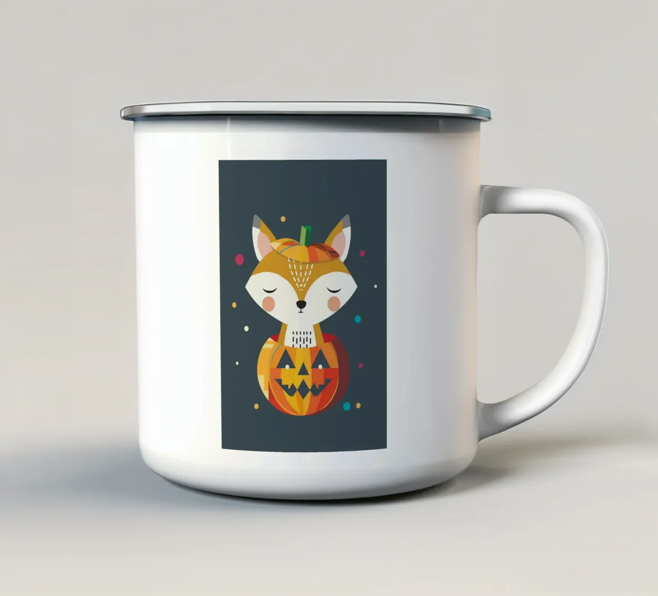 Volpe addormentata in una zucca di Halloween - motivo carino tazza in smalto da namosh
