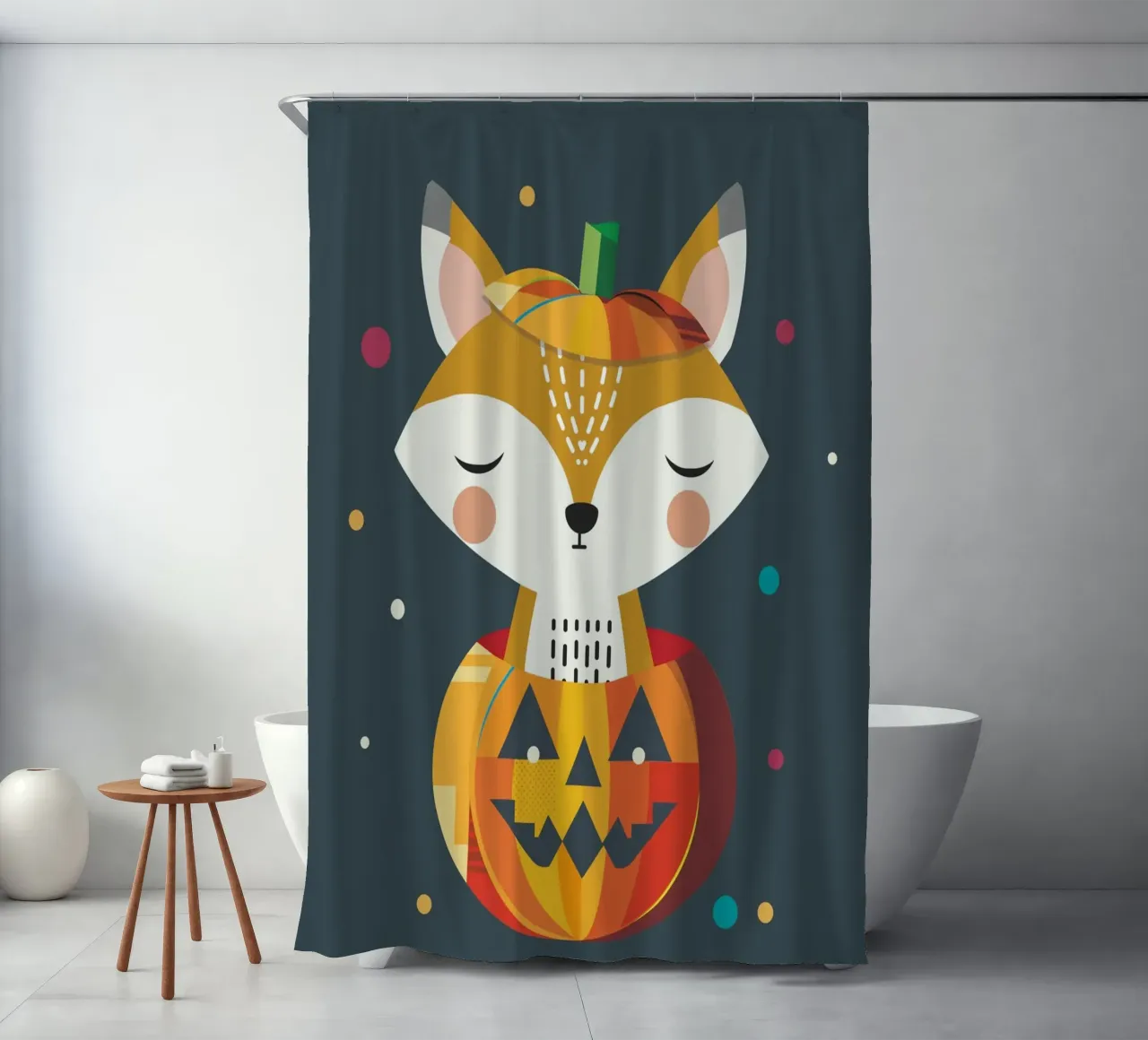 Volpe addormentata in una zucca di Halloween - motivo carino tenda da doccia da namosh