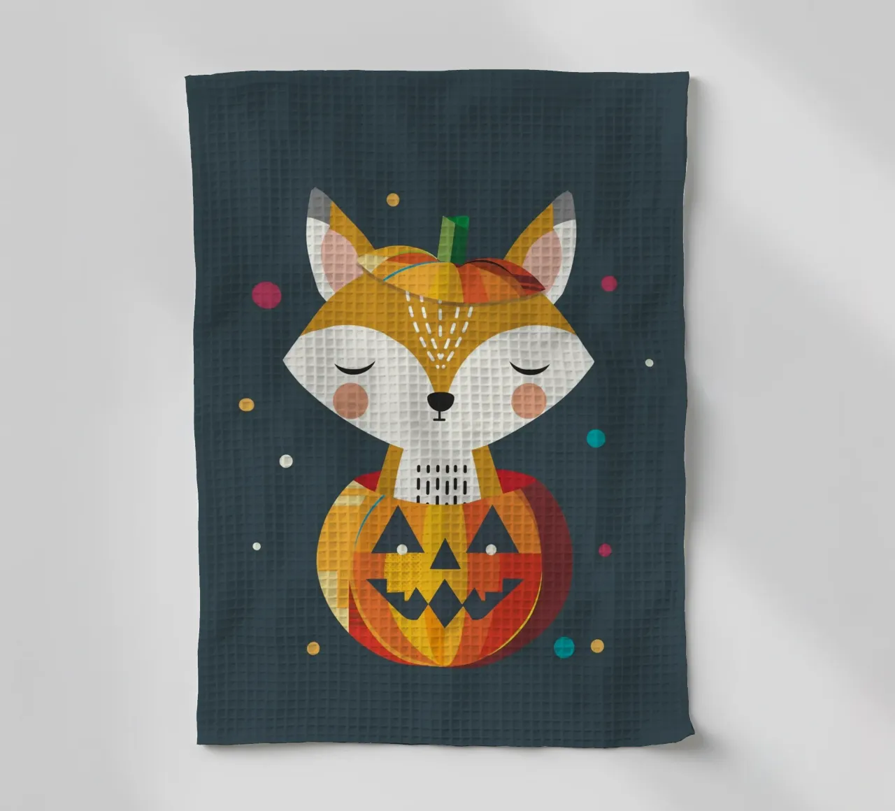 Renard endormi dans une citrouille d'Halloween - Motif mignon torchon de namosh