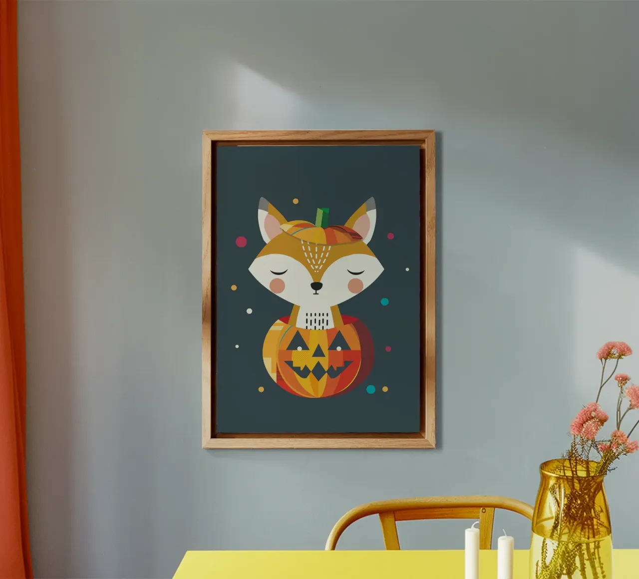 Volpe addormentata in una zucca di Halloween - motivo carino alluminio dibond da namosh