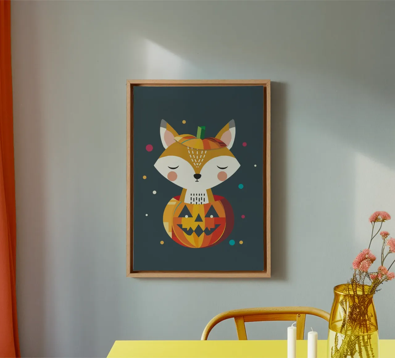 Volpe addormentata in una zucca di Halloween - motivo carino tela con Cornice a cassetta da namosh