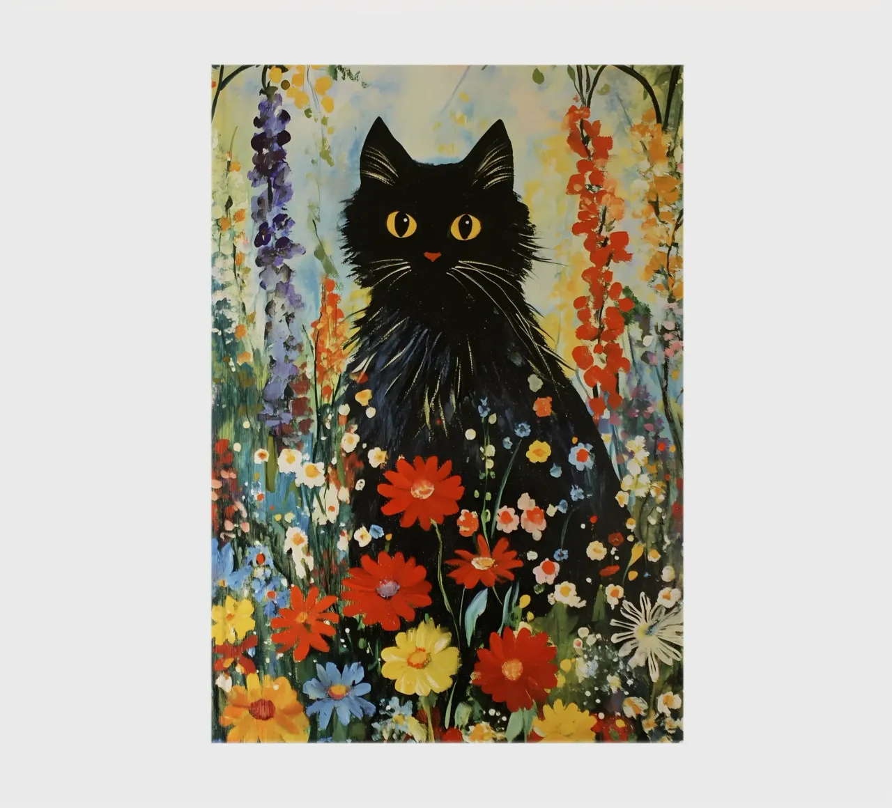 Chat noir dans un pré fleuri carnet de notes de IamHomeStudio