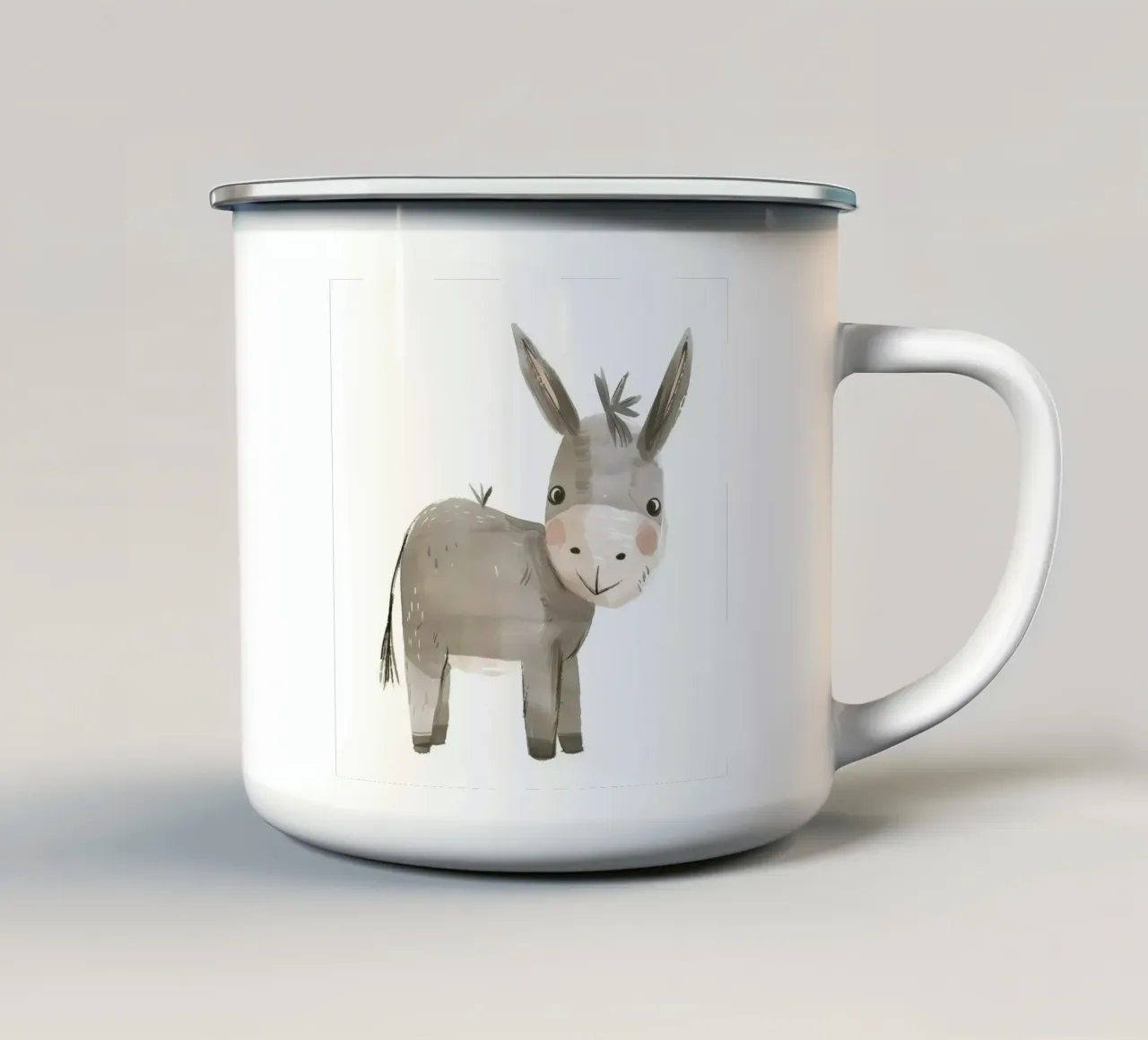 Illustrazione di un asino grigio sorridente tazza in smalto da DesignDoodle