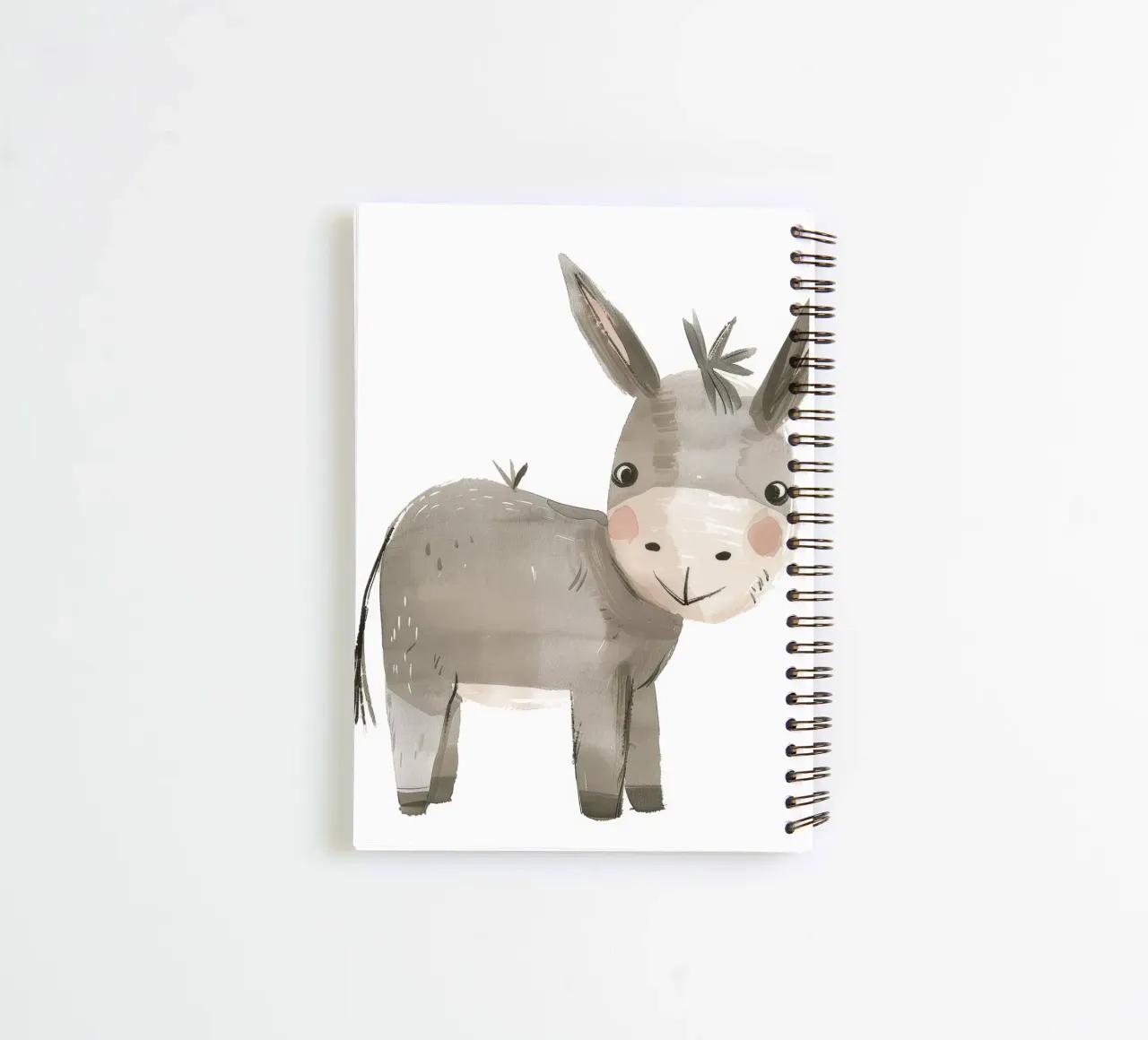 Illustration of a smiling Gray Donkey spiral notebook by DesignDoodle