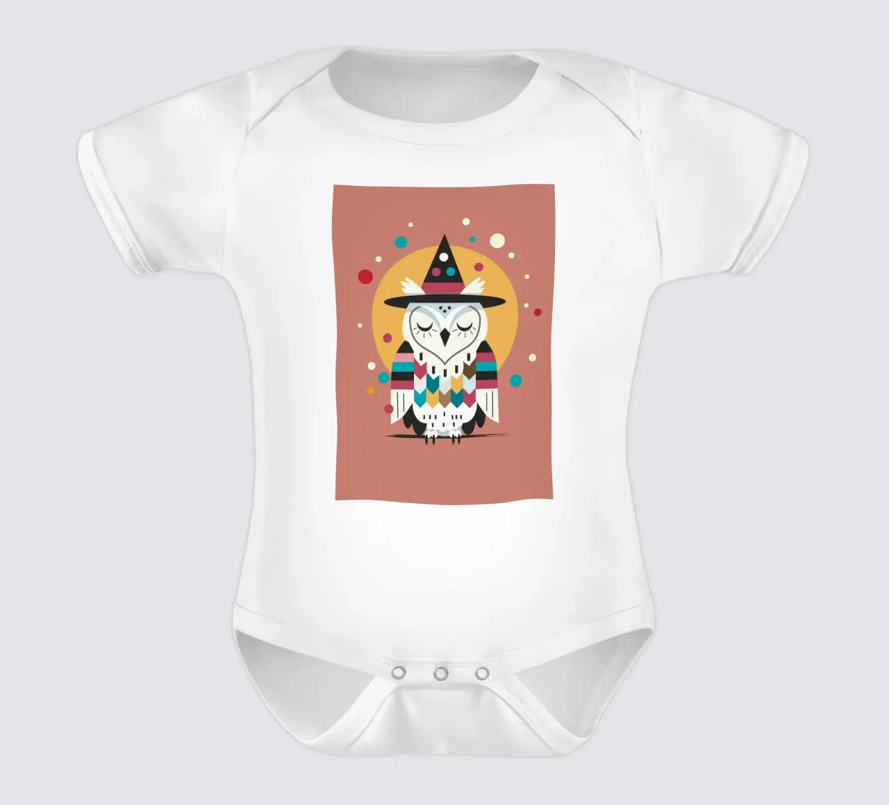 Halloween-Eule mit Hexenhut – Buntes Motiv für Halloween Kurzarm Babybody von namosh