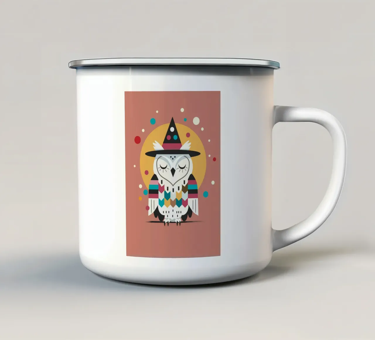 Gufo di Halloween con cappello da strega - Motivo colorato per Halloween tazza in smalto da namosh