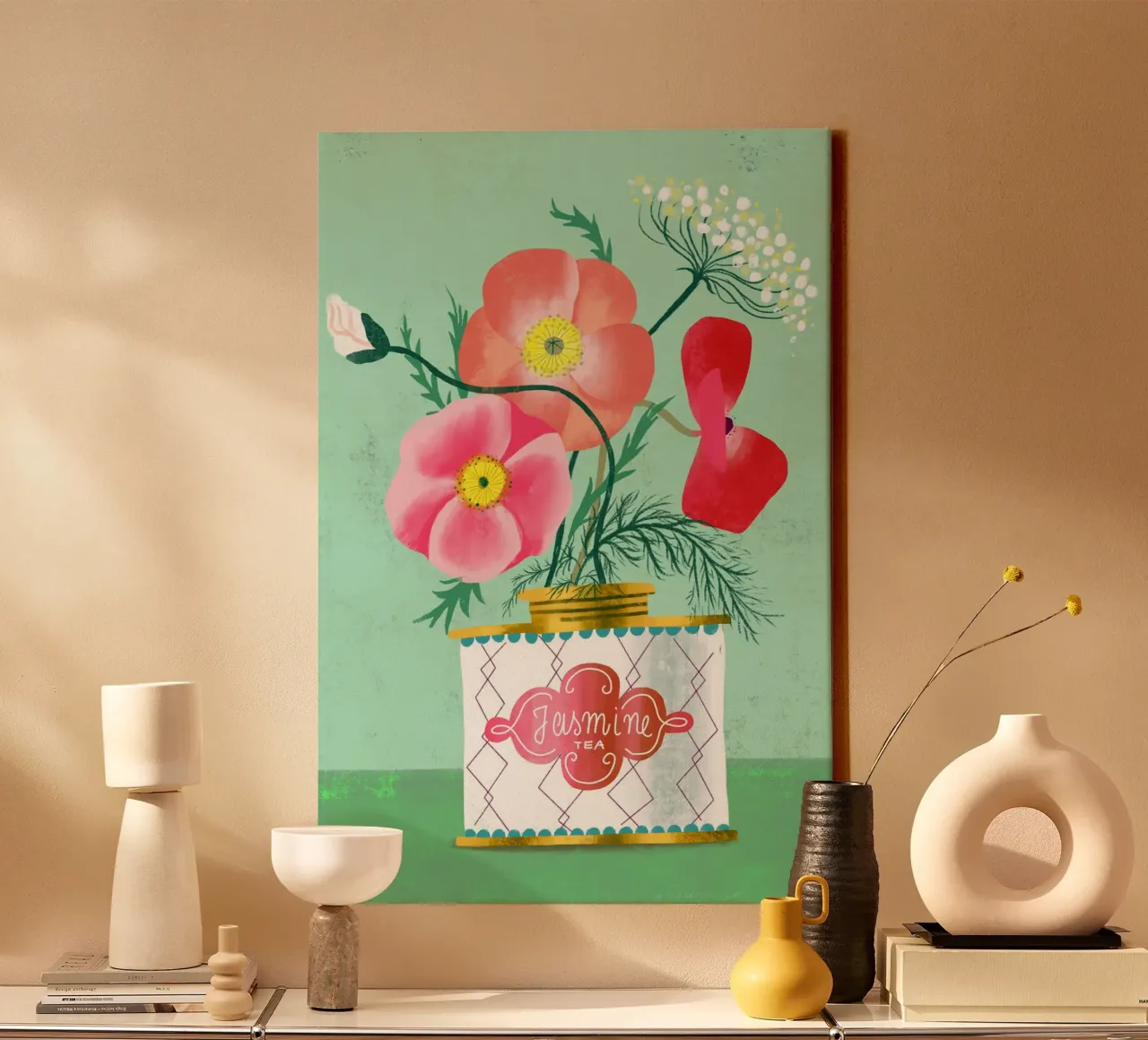 Klaprozen in jasmijnthee canvas van MiraParadies