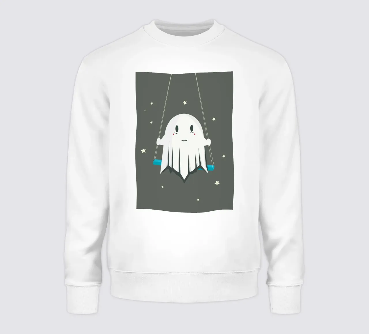 Smiling ghost on the swing - Playful Halloween sweatshirt by namosh