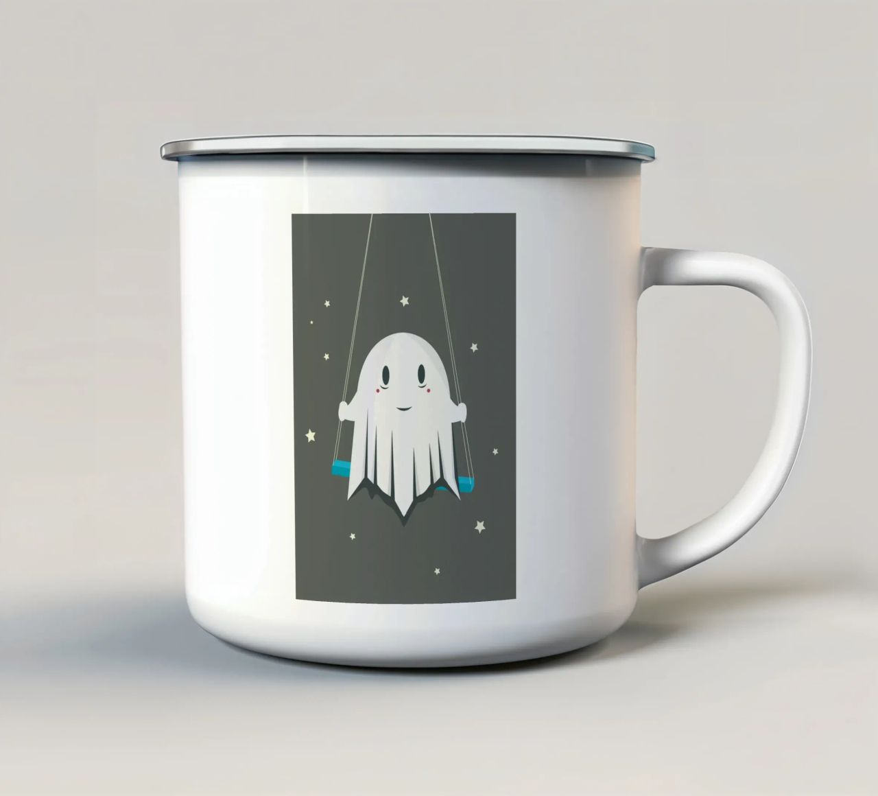 Fantasma sorridente sull'altalena - Halloween giocoso tazza in smalto da namosh