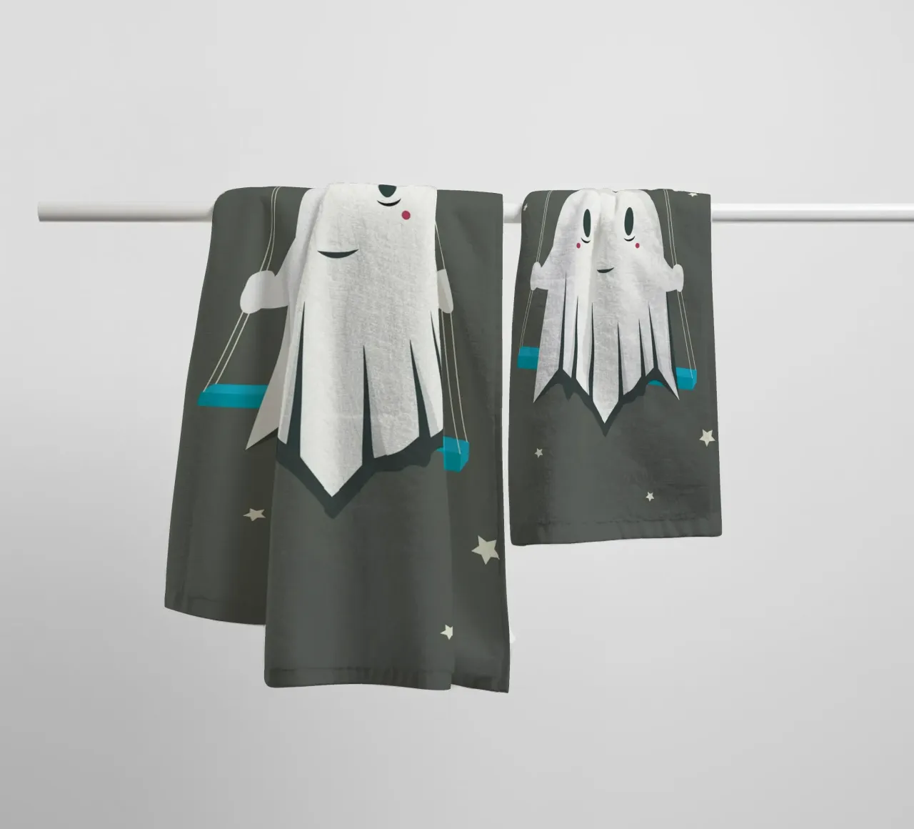 Smiling ghost on the swing - Playful Halloween towel by namosh