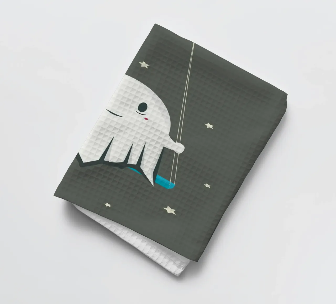 Smiling ghost on the swing - Playful Halloween tea towel by namosh