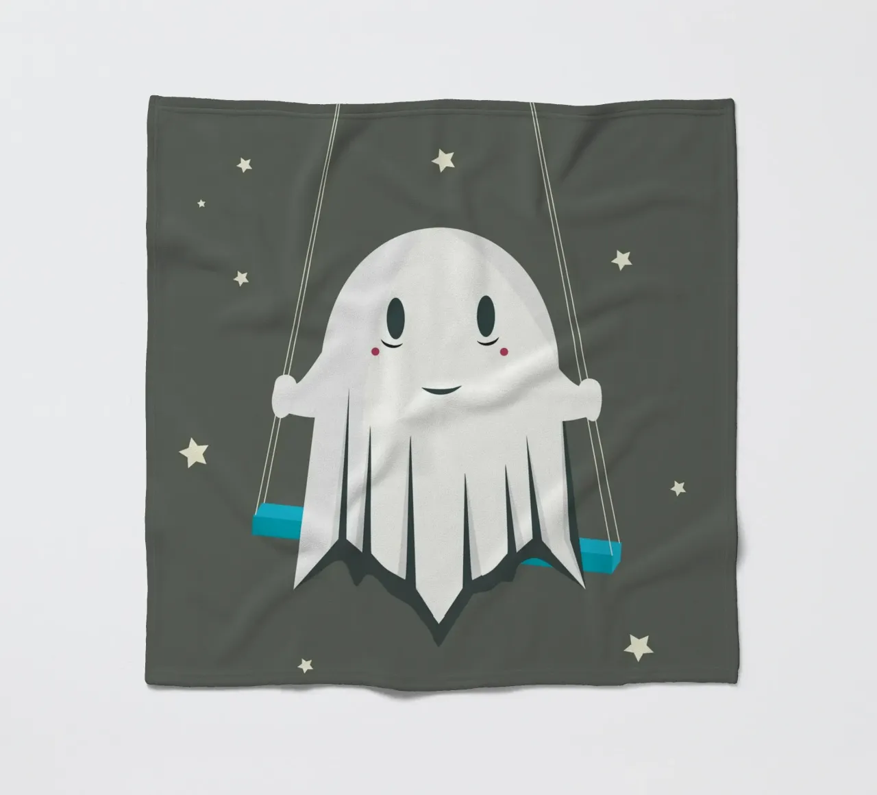 Smiling ghost on the swing - Playful Halloween fleece blanket by namosh