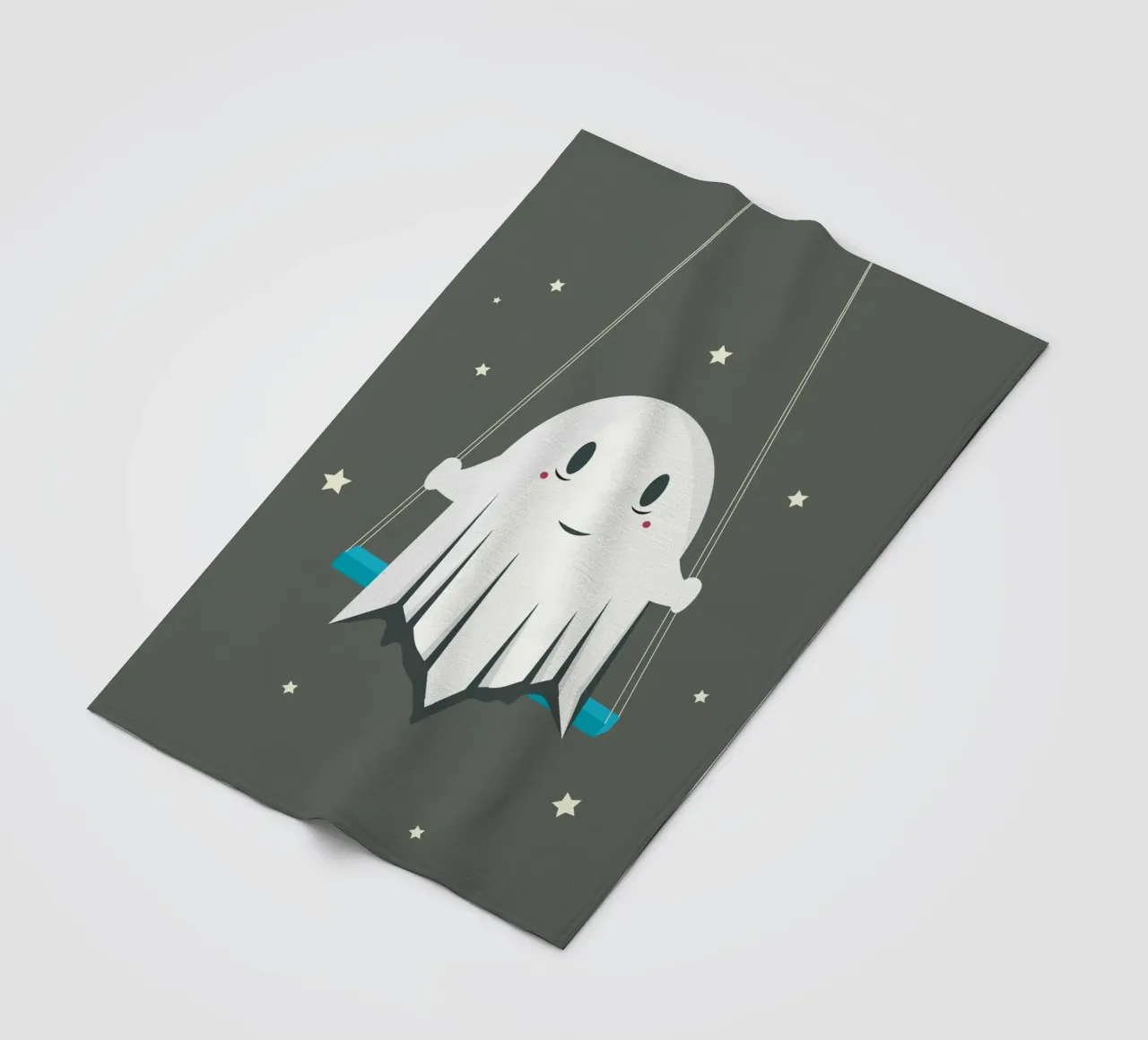 Smiling ghost on the swing - Playful Halloween fleece blanket by namosh