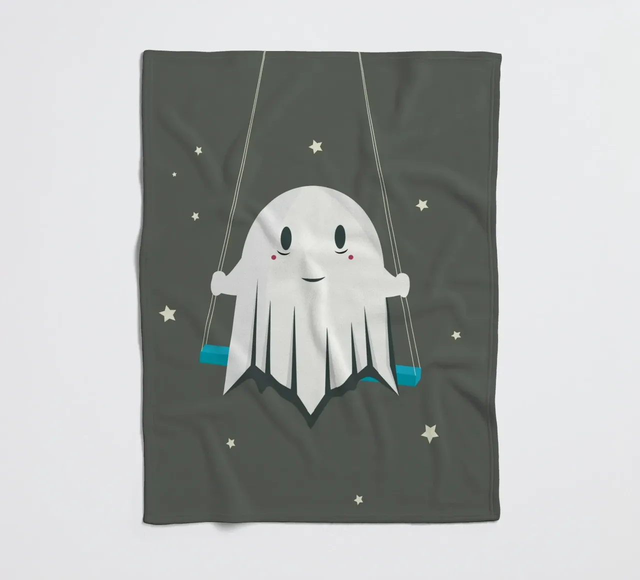 Smiling ghost on the swing - Playful Halloween fleece blanket by namosh