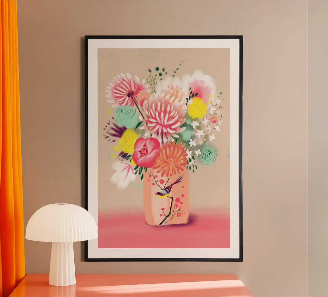 Ramo de flores en jarrón poster con marco de madera de MiraParadies