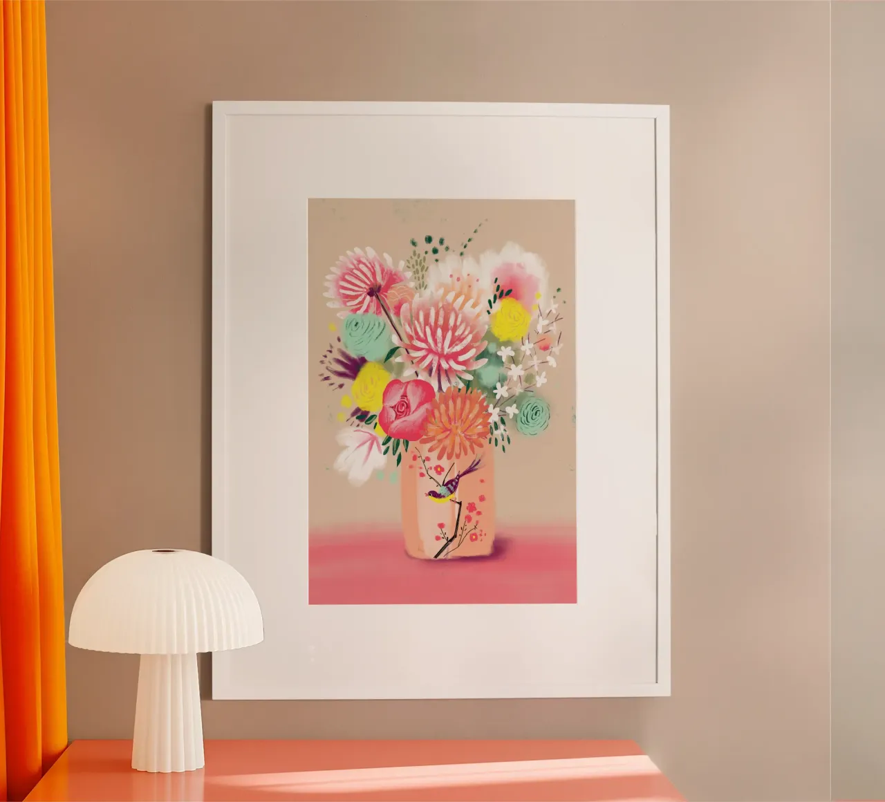 Ramo de flores en jarrón poster con marco de madera de MiraParadies