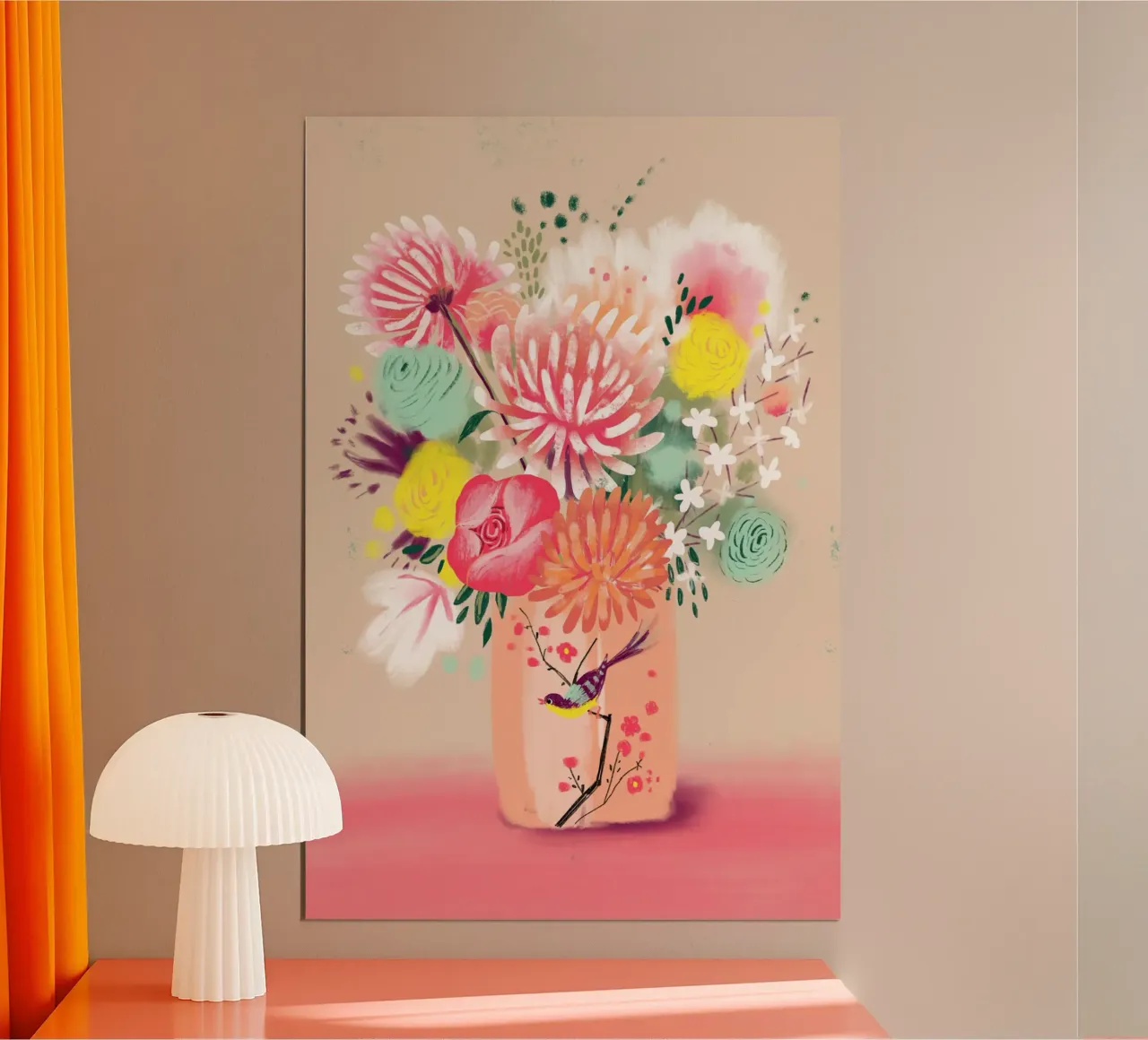 Ramo de flores en jarrón poster con marco de madera de MiraParadies