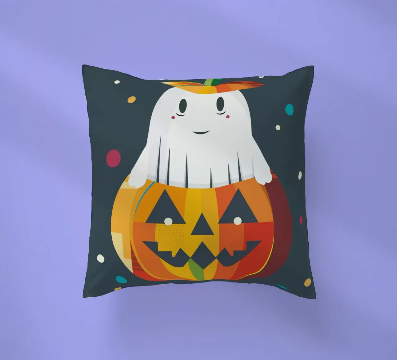 Allegro fantasma di Halloween in una zucca - motivo autunnale colorato cuscino da namosh