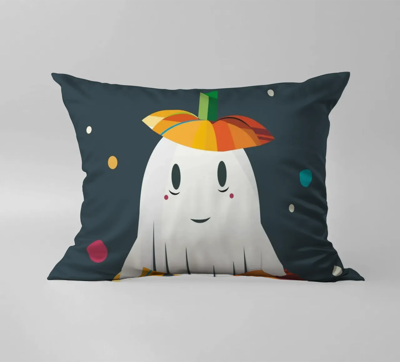 Allegro fantasma di Halloween in una zucca - motivo autunnale colorato cuscino da namosh