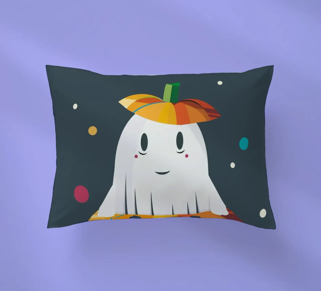 Allegro fantasma di Halloween in una zucca - motivo autunnale colorato cuscino da namosh