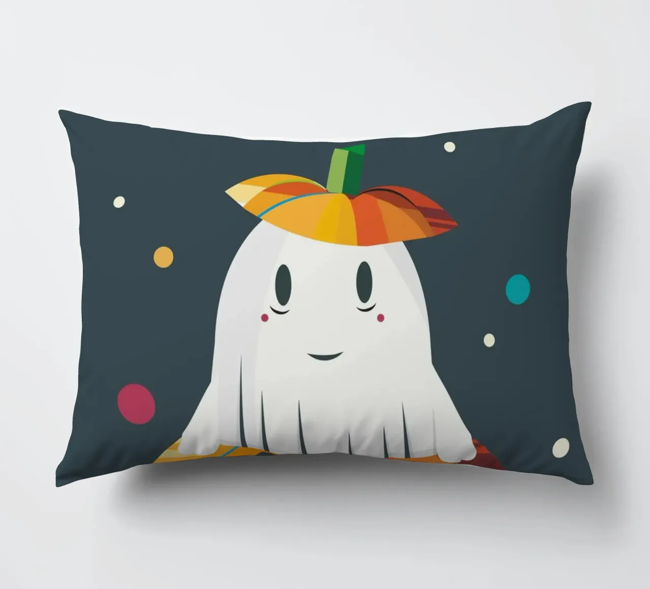 Allegro fantasma di Halloween in una zucca - motivo autunnale colorato cuscino da namosh