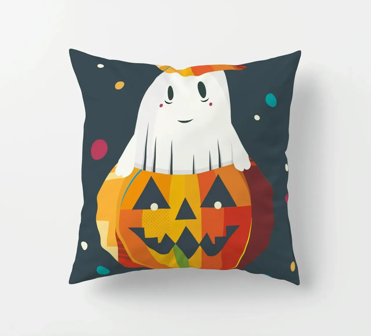 Allegro fantasma di Halloween in una zucca - motivo autunnale colorato cuscino da namosh