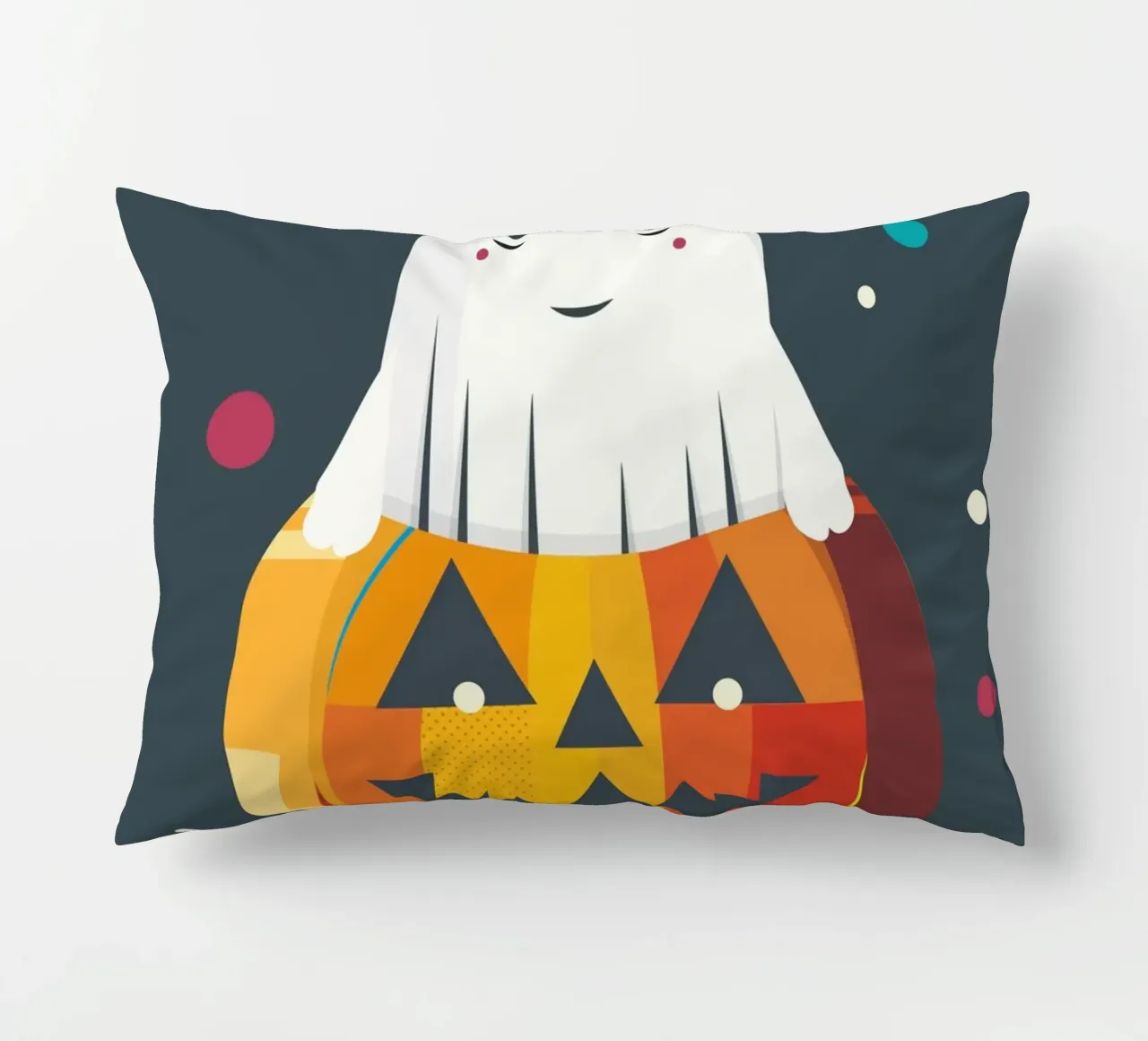 Allegro fantasma di Halloween in una zucca - motivo autunnale colorato cuscino da namosh