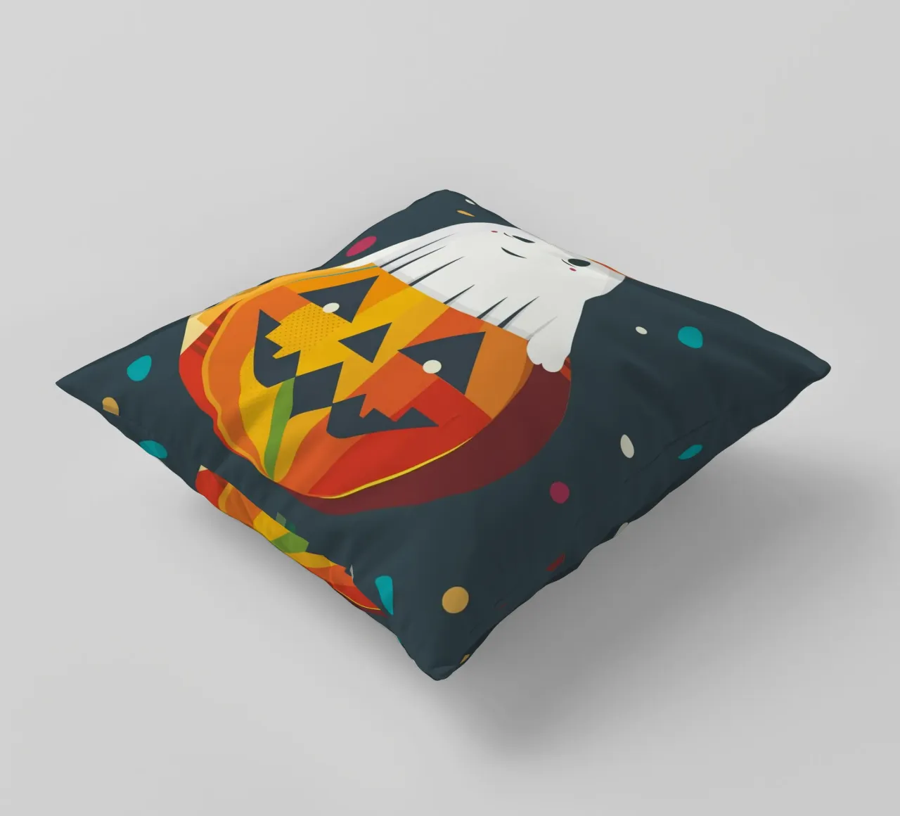 Allegro fantasma di Halloween in una zucca - motivo autunnale colorato cuscino da namosh