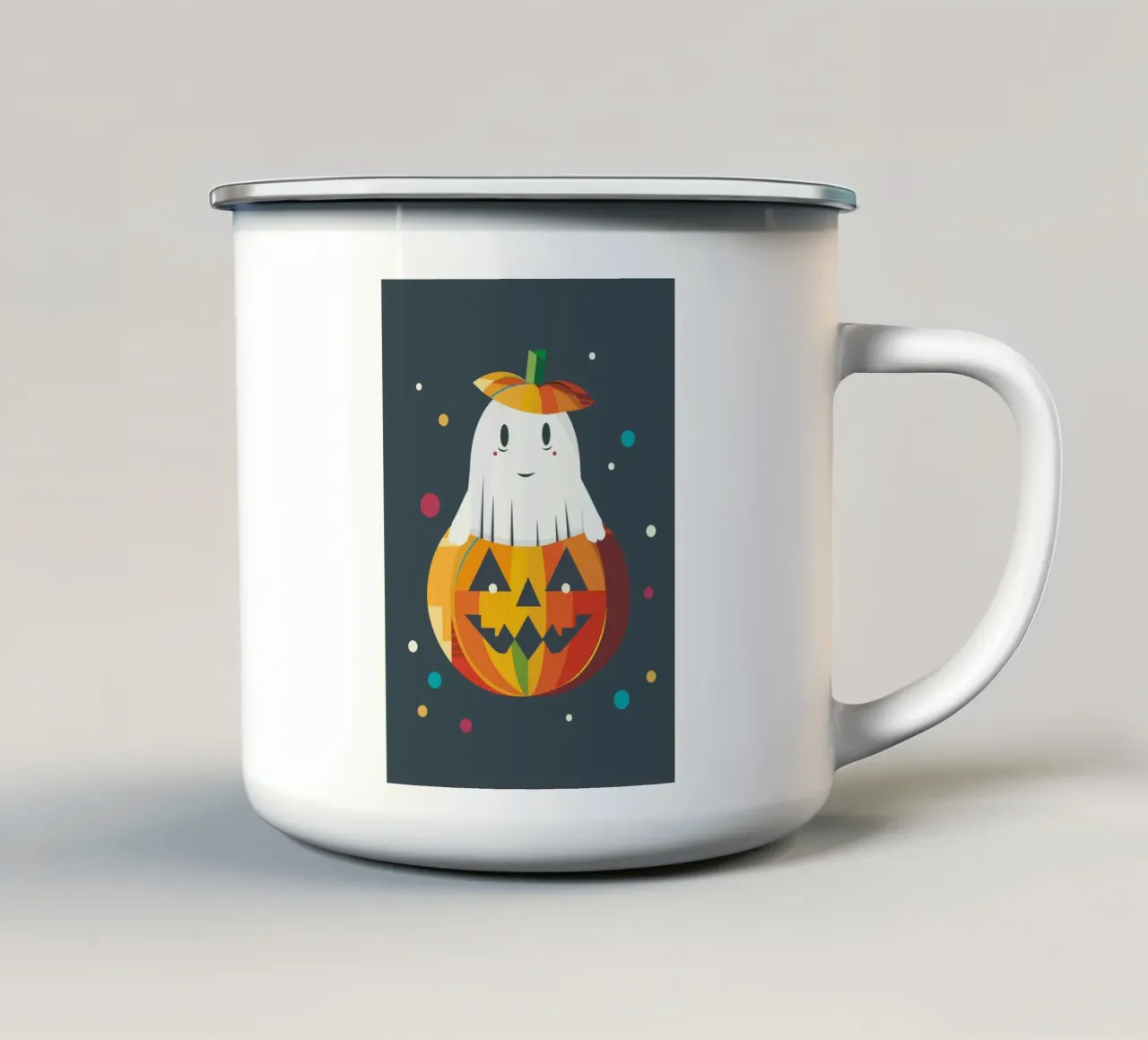 Allegro fantasma di Halloween in una zucca - motivo autunnale colorato tazza in smalto da namosh