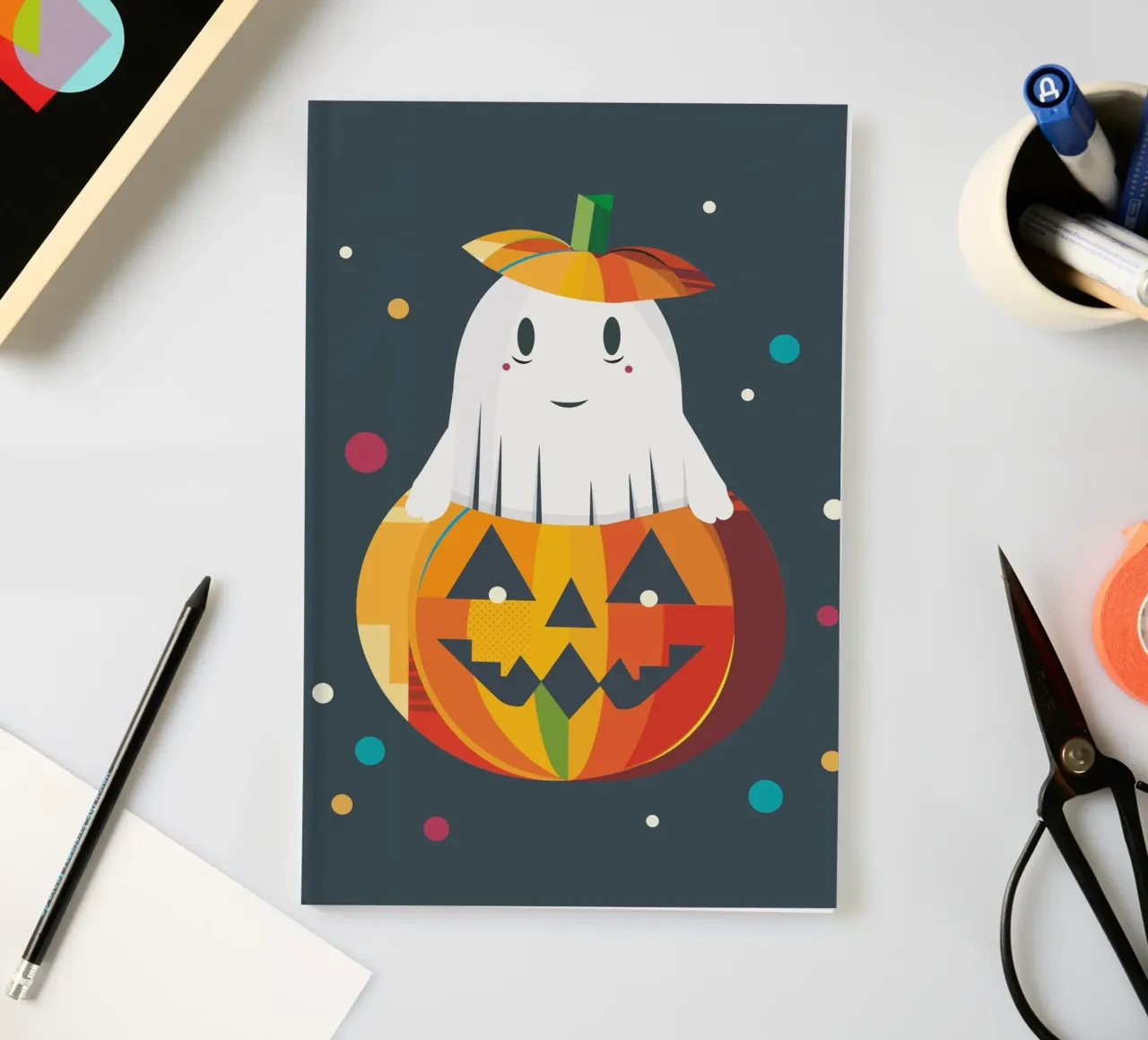 Joyeux fantôme d'Halloween dans une citrouille - Motif automnal coloré carnet de notes de namosh