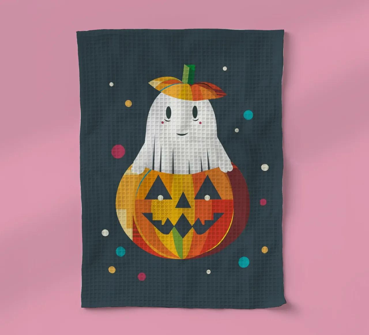 Joyeux fantôme d'Halloween dans une citrouille - Motif automnal coloré torchon de namosh