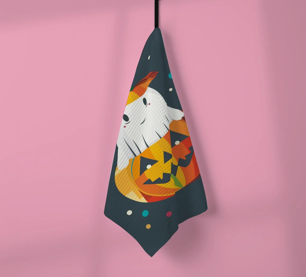 Joyeux fantôme d'Halloween dans une citrouille - Motif automnal coloré torchon de namosh