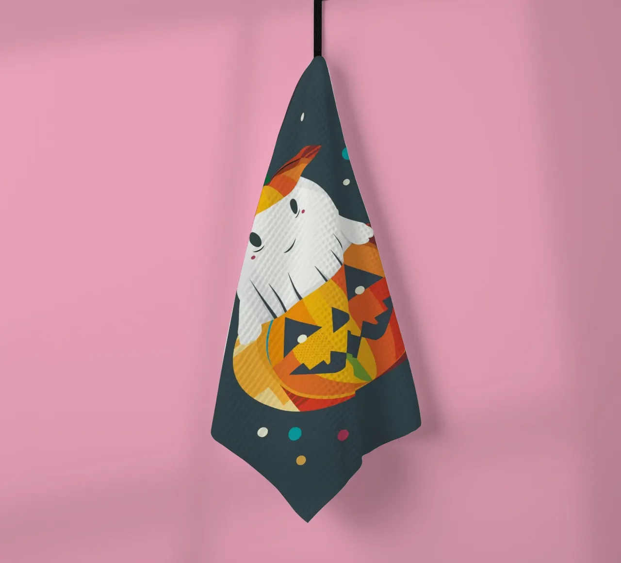 Joyeux fantôme d'Halloween dans une citrouille - Motif automnal coloré torchon de namosh