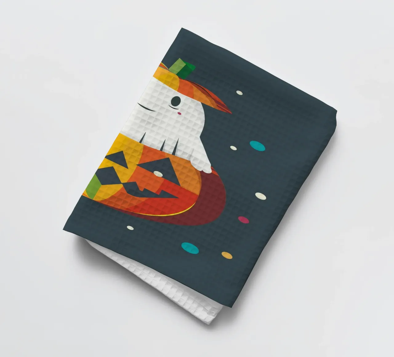 Joyeux fantôme d'Halloween dans une citrouille - Motif automnal coloré torchon de namosh