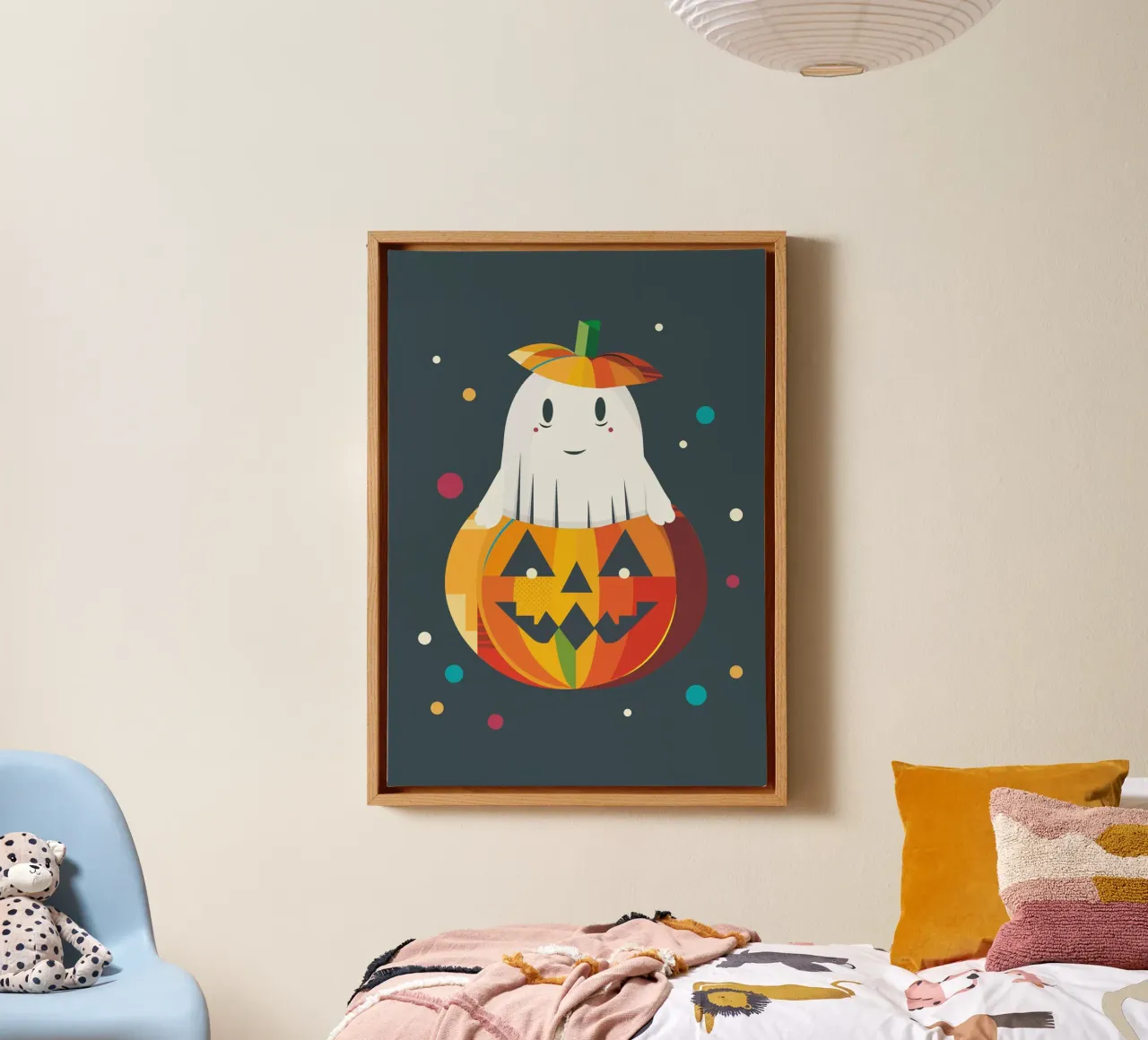 Allegro fantasma di Halloween in una zucca - motivo autunnale colorato tela con Cornice a cassetta da namosh