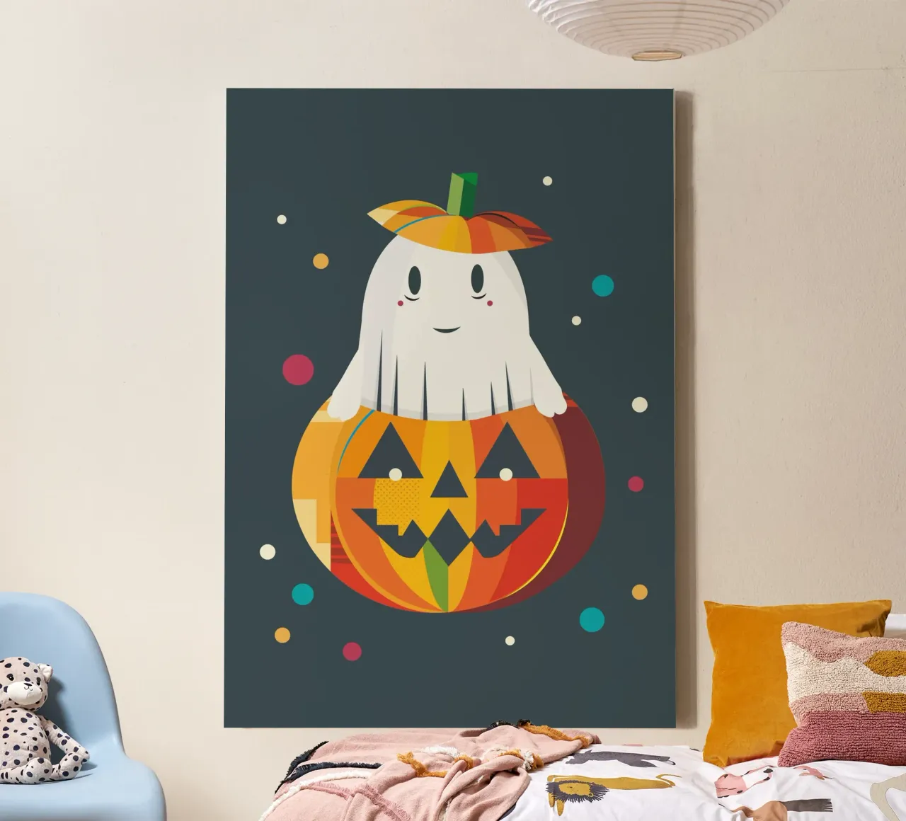 Allegro fantasma di Halloween in una zucca - motivo autunnale colorato tela con Cornice a cassetta da namosh