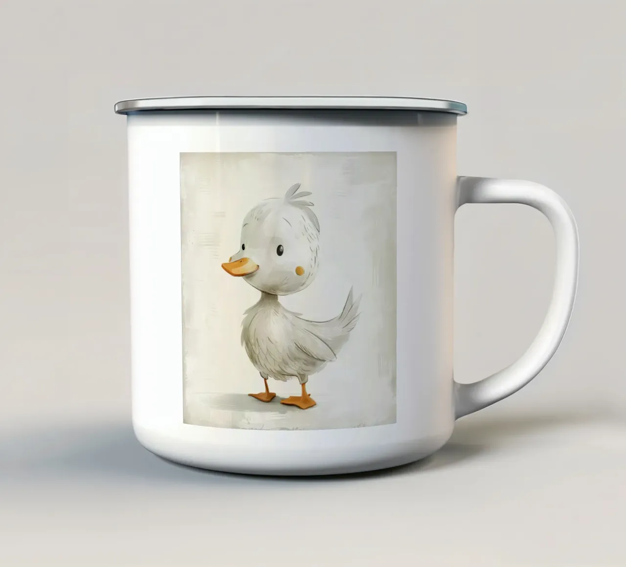 Illustrazione di un anatroccolo grigio tazza in smalto da DesignDoodle