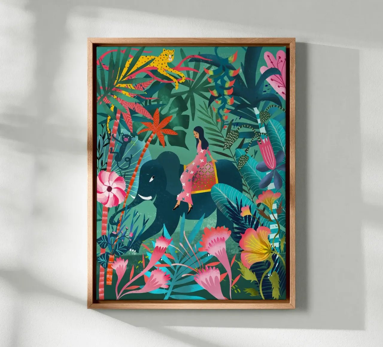 Olifantenrit in de jungle canvas met Baklijst van MiraParadies