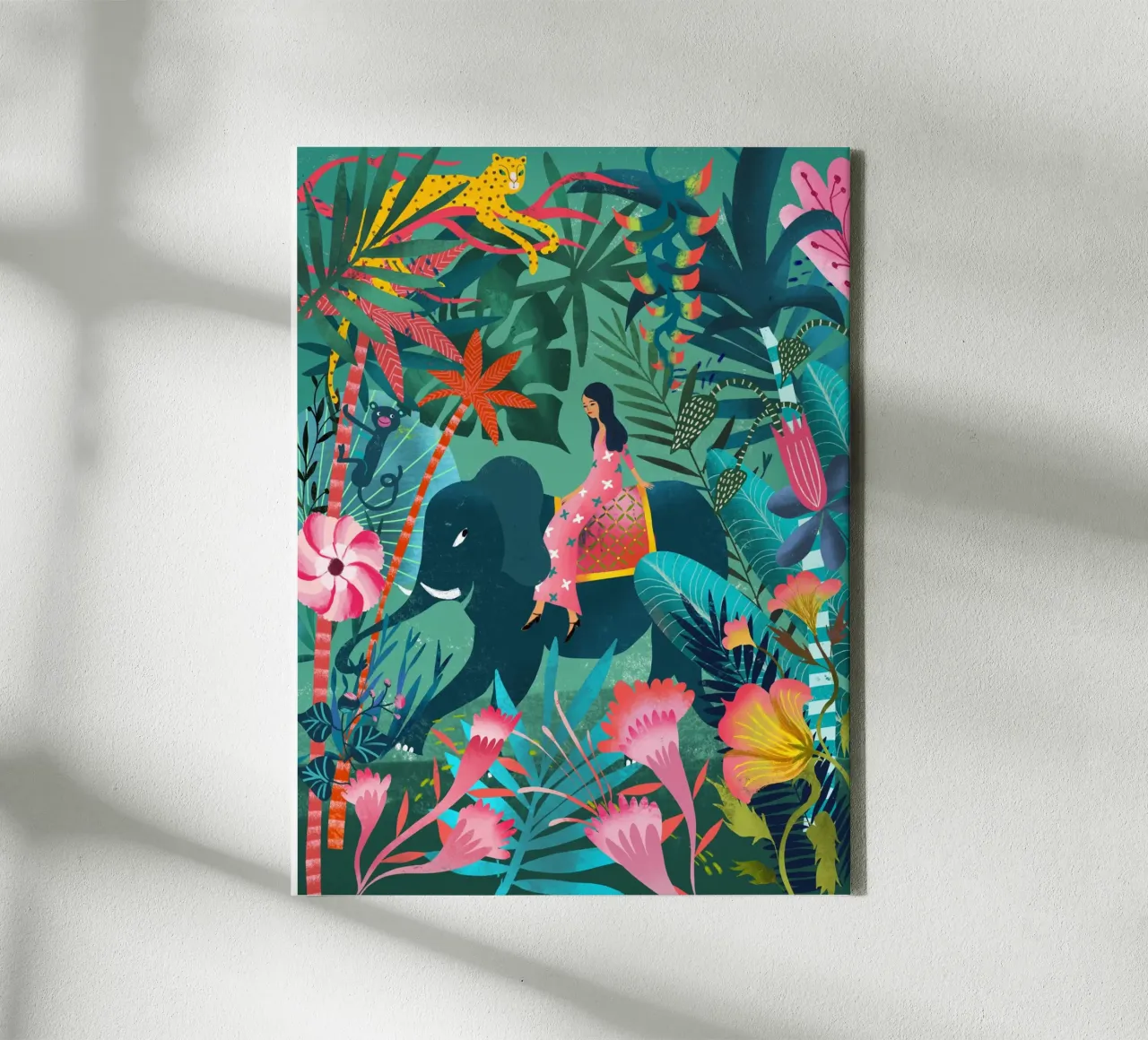 Olifantenrit in de jungle canvas met Baklijst van MiraParadies
